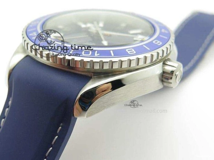 0213 HighPerformance Seamaster Planet Ocean GMT 600M Blue Dial SS On Blue Rubber Strap A 8278